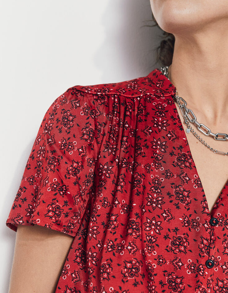 Robe longue boutonnée viscose imprimé bandana rouge femme-4