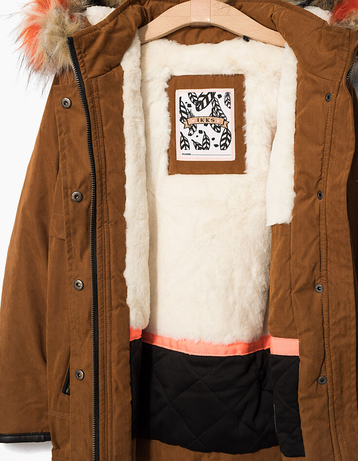 Parka cognac fourrée à capuche colorée fille-4 Parka cognac fourrée à capuche colorée fille-4