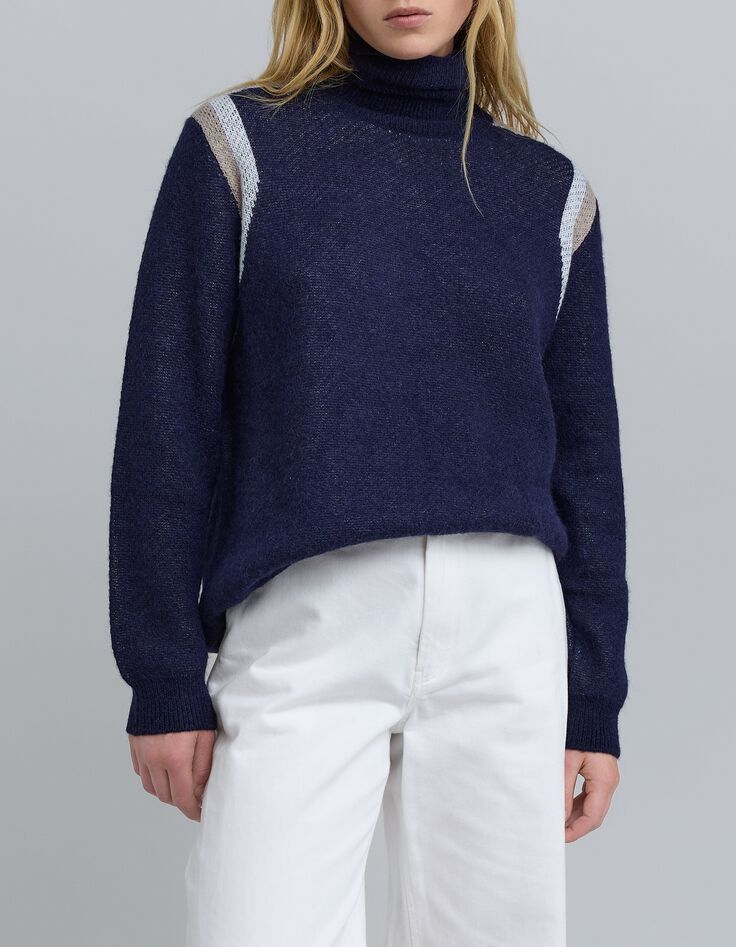 Pull marine tricot jacquard rayures placées Femme-7 Pull marine tricot jacquard rayures placées Femme-7