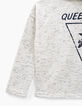 Gebroken witte sweater met kap en navy print meisjes-5