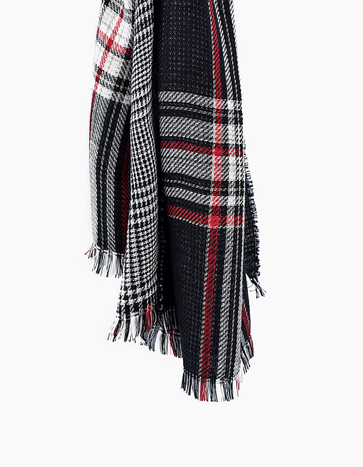 Pañuelo motivos príncipe de gales bordes flecos mujer-2