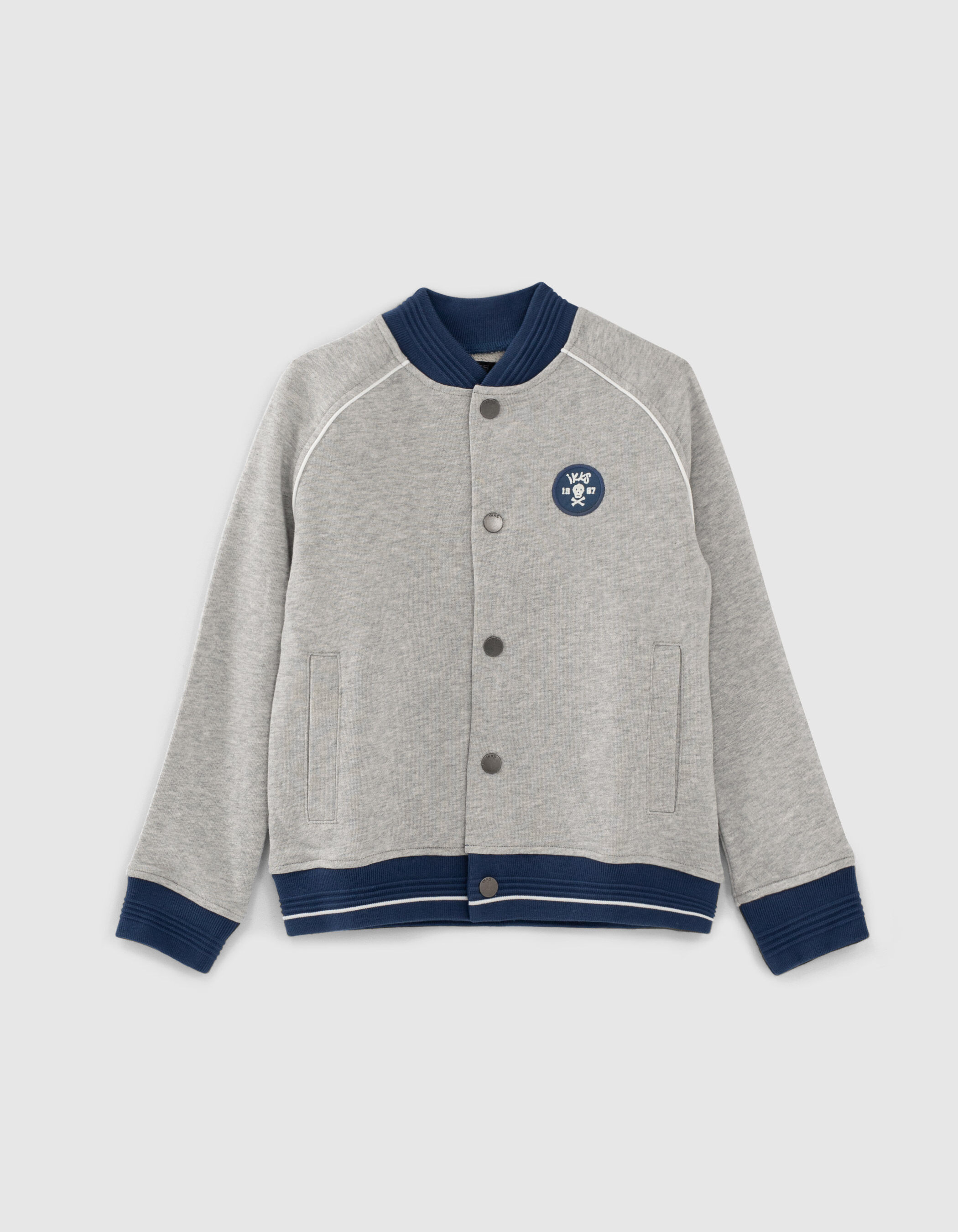 Boys grey sweatshirt fabric baseball cardigan back print IKKS