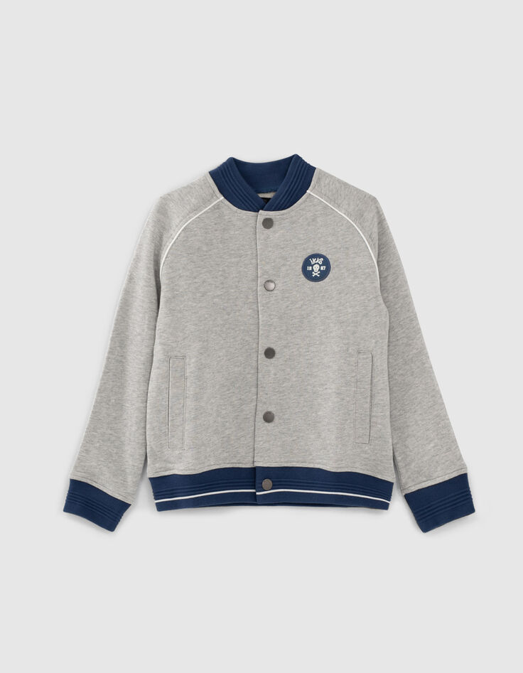 Cardigan teddy gris molleton print dos gar&ccedil;on -1