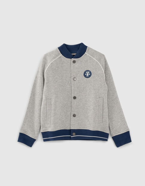 Boys’ grey sweatshirt fabric baseball cardigan, back print - IKKS