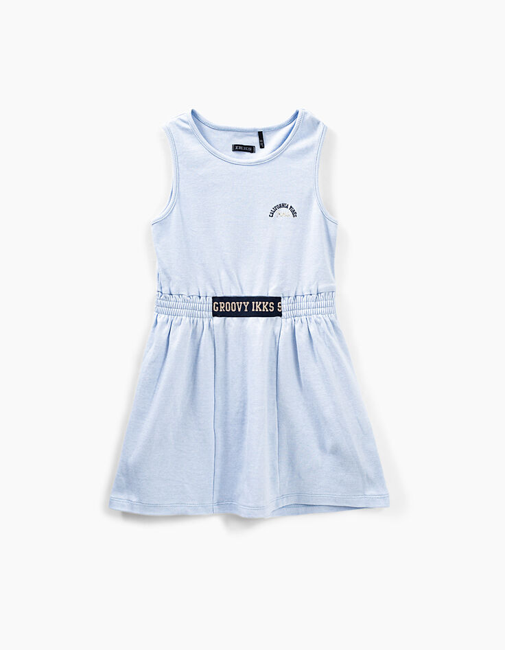 Robe bleu ciel à fines côtes fille-1