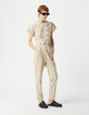 Women's beige jumpsuit with asymmetrical closure-5