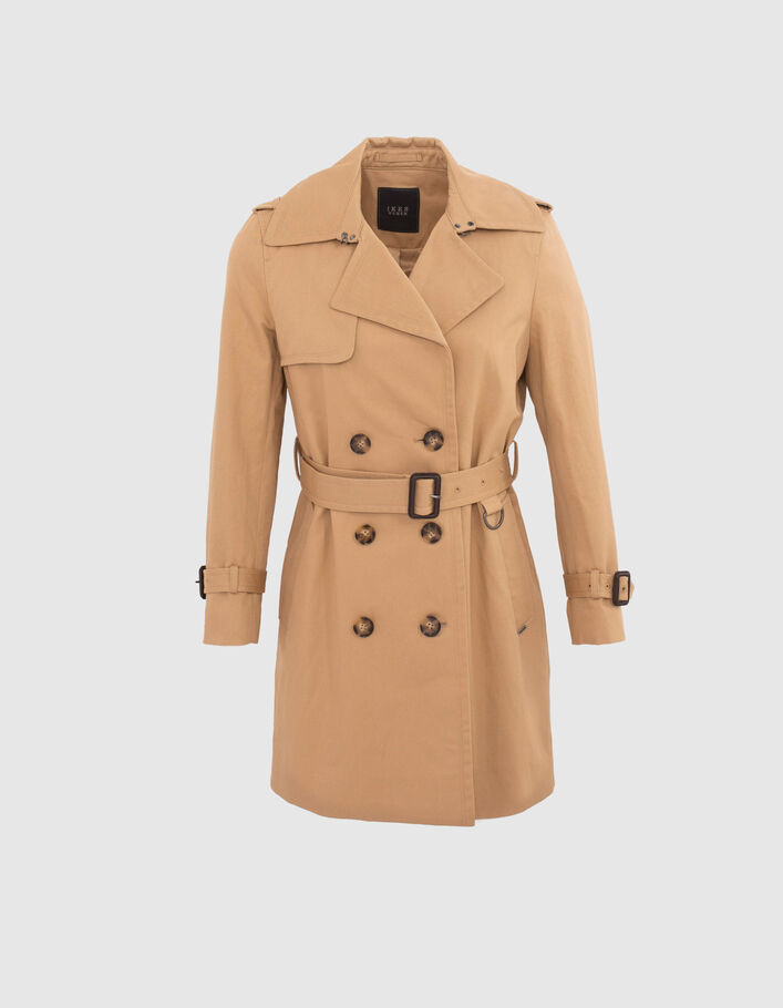 Women’s beige belted mid-length trench coat - IKKS