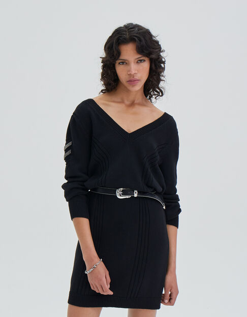 Women’s black chevron stitch knit short dress