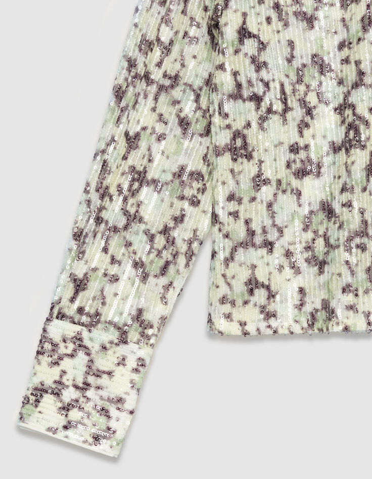 Chemise verte motif camouflage broderies sequins Femme-8