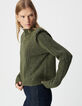 Khaki Damenstrickpulli Lurex, Schulterpolster, Zopfmuster-4