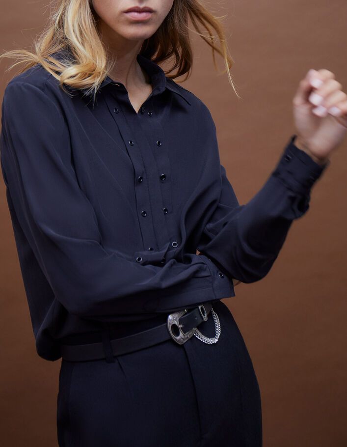 Pure Edition-Women's black silk shirt with eyelets