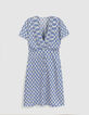 Women's blue floral print short dress-6