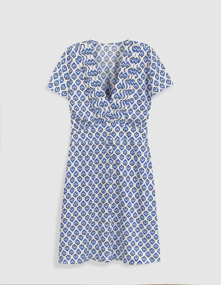 Women's blue floral print short dress-6