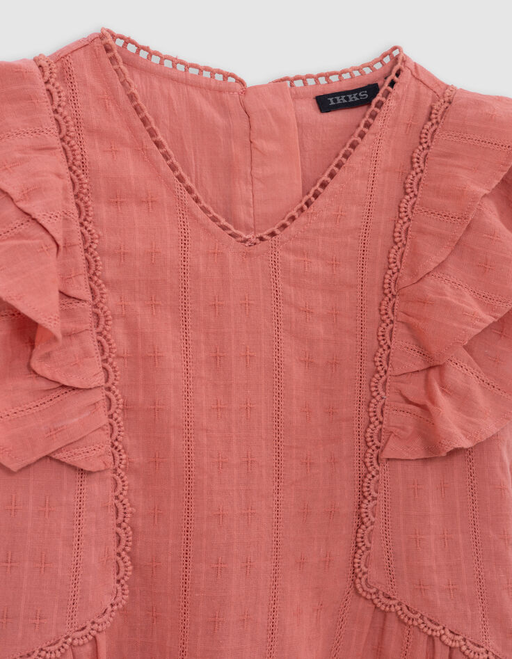 Pink dress with ruffles and lace for girl-3