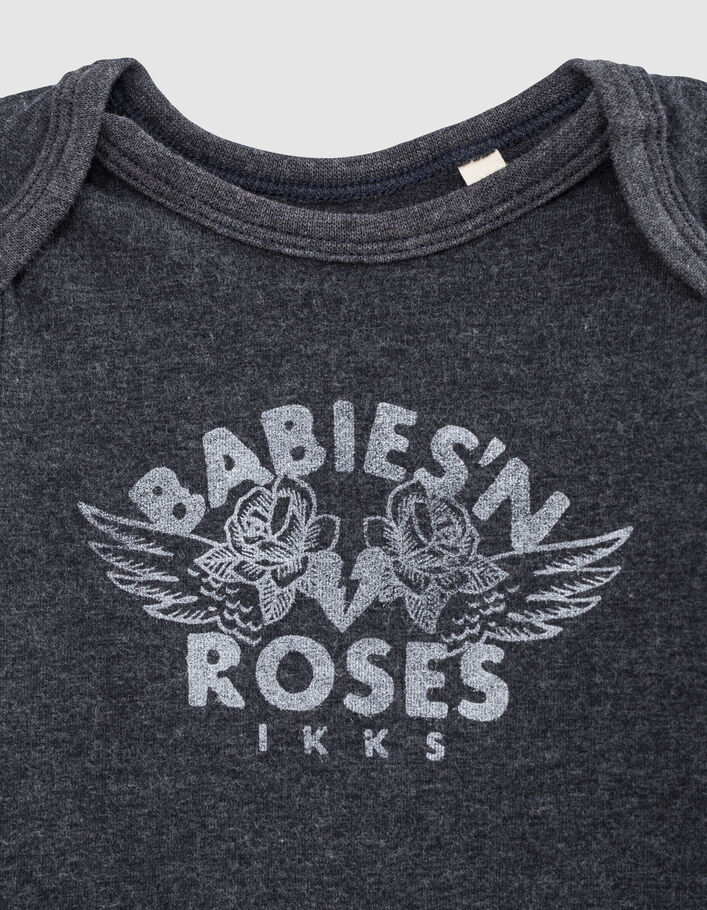 Body gris chiné visuel roses en coton bio bébé - IKKS