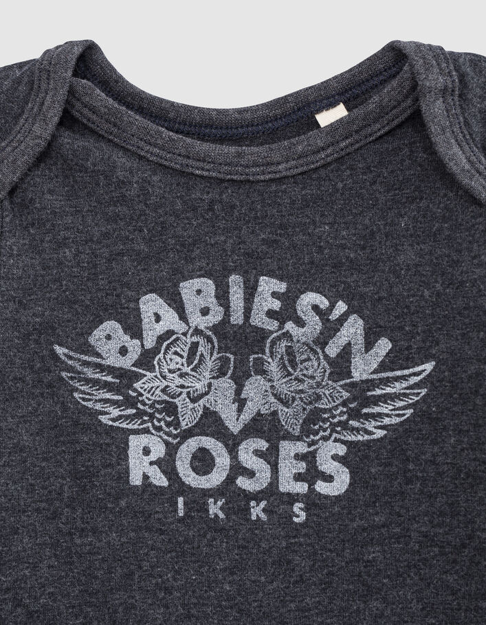 Grau melierter Babybody aus Biobaumwolle mit Rosenmotiv-3
