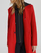 Manteau rouge mi-long en laine à capuche en molleton femme-2