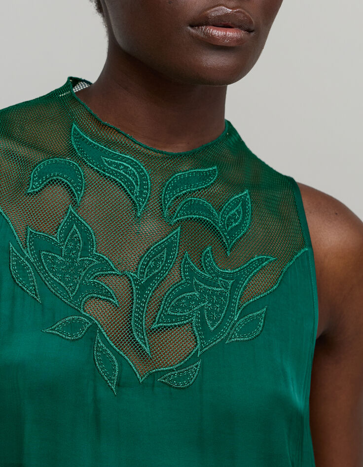 Woman's crumpled emerald top with lace detail-4
