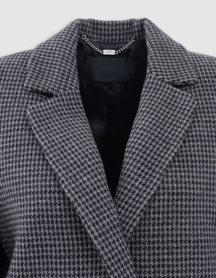 Zwarte rechte jas met houndstoothmotief voor dames-3 Zwarte rechte jas met houndstoothmotief voor dames-3