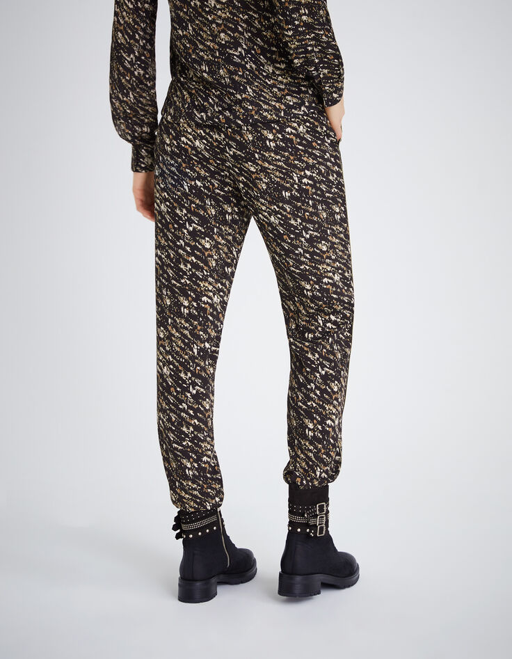 Women’s black fusain print flowing trousers-3