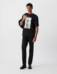 Men's black T-shirt with statue image and embroidery-2