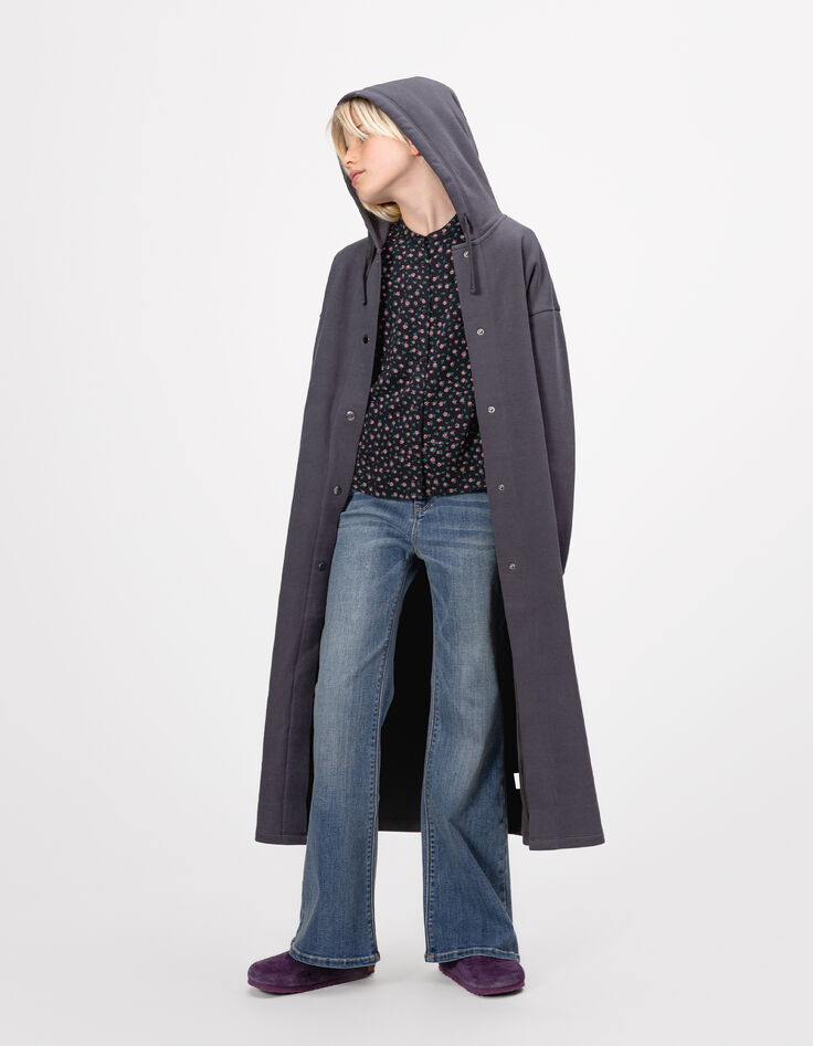 Girls’ grey midi-length hooded cardigan-3 Girls’ grey midi-length hooded cardigan-3