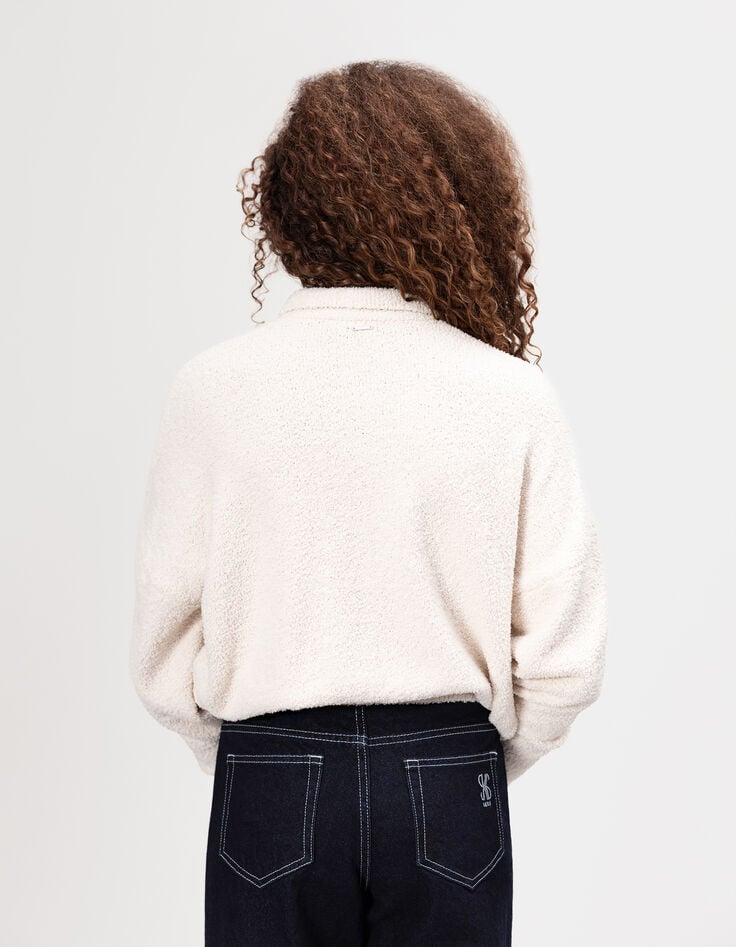 Beiger Mädchenpullover aus Frottee mit Knopfleiste-2