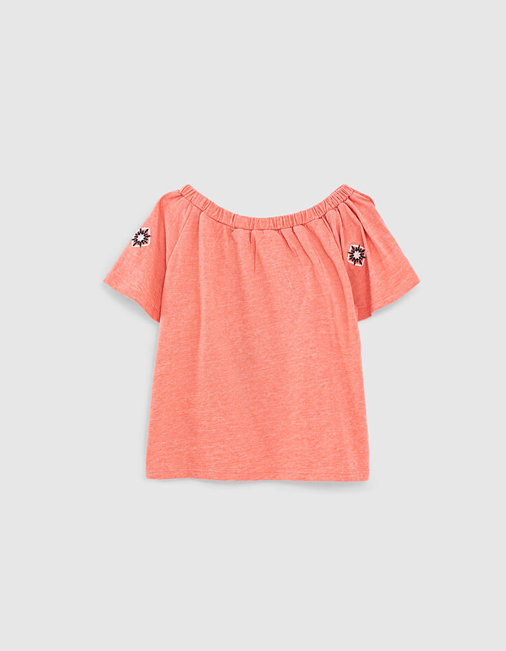 Camiseta coral oscuro bordados ni&ntilde;a-3