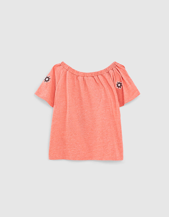 Dunkel korallenrotes Mädchen-T-Shirt mit Stickerei - IKKS