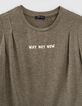 Girls&rsquo; khaki T-shirt with slogan on front and back-3