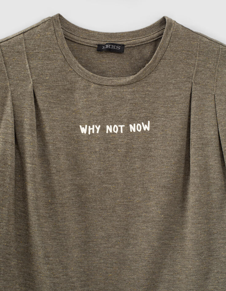 Girls&rsquo; khaki T-shirt with slogan on front and back-3