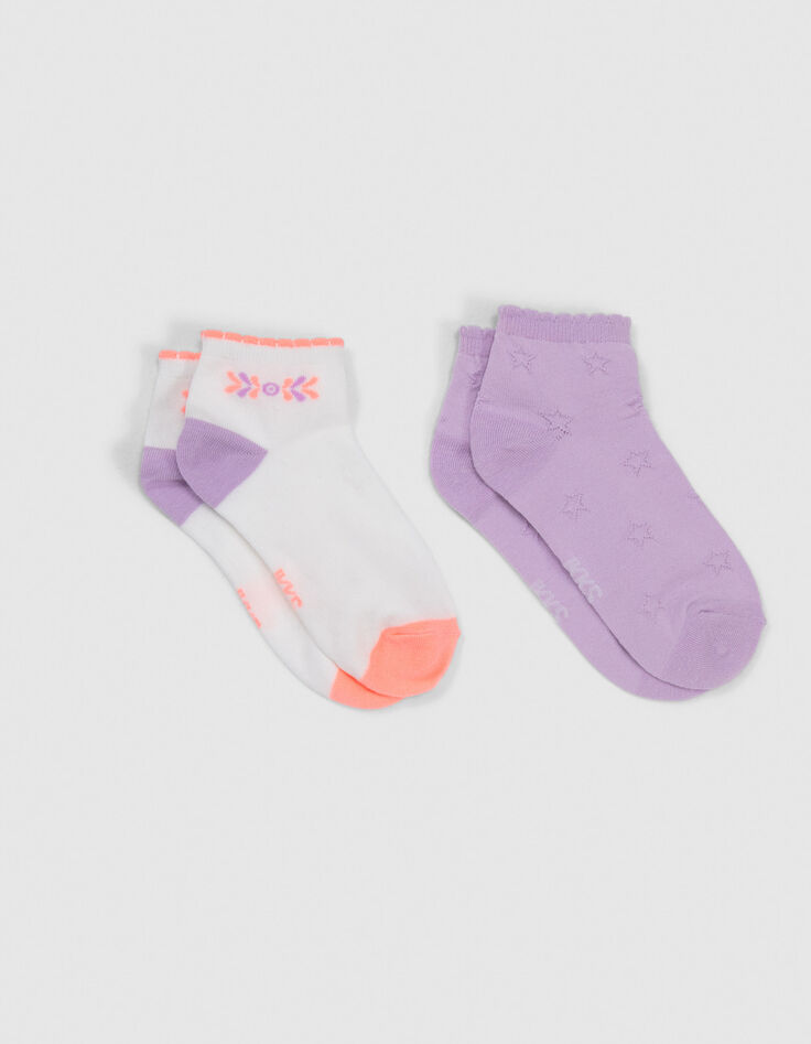 Kurze Mädchensocken in Lila und Weiß-2