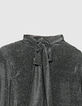 Women’s silver lurex knit T-shirt with neck tie-3