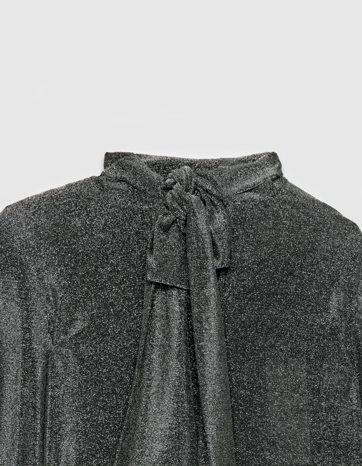 Women’s silver lurex knit T-shirt with neck tie-3