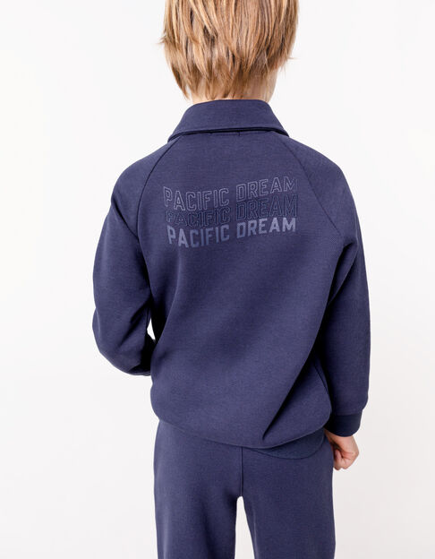 Navy two-material zipped cardigan message back for boy - IKKS