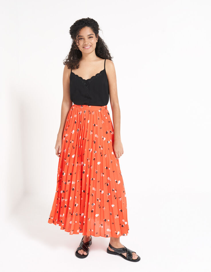 Jupe longue spicy orange à fleurs spicy plissée I.Code-6