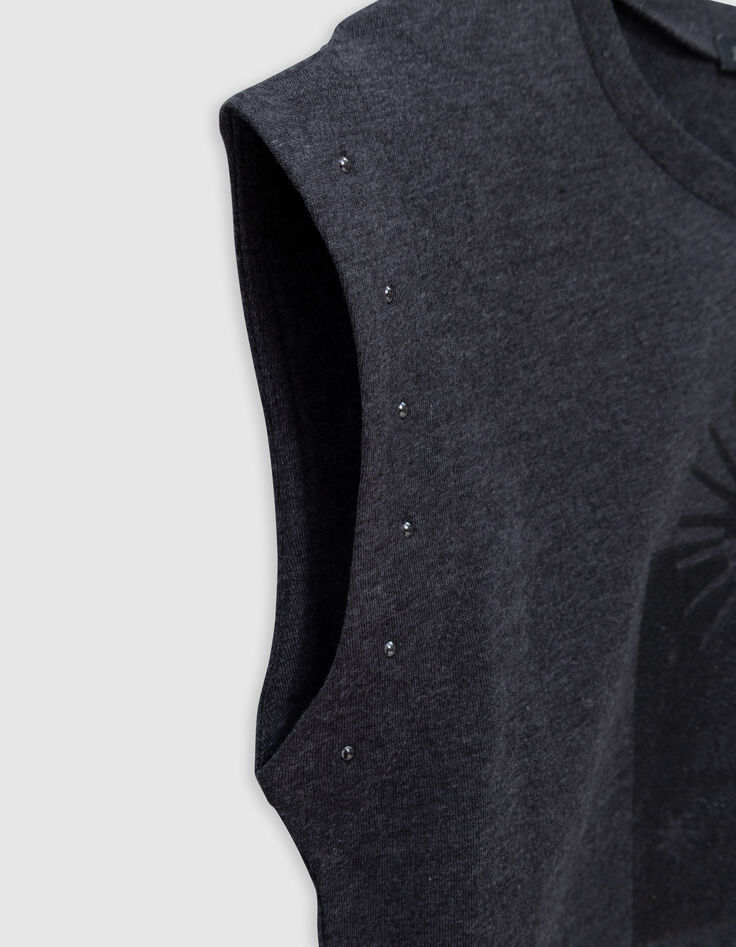 Graues Mädchen-T-Shirt mit Glitzermotiven und Nieten-8