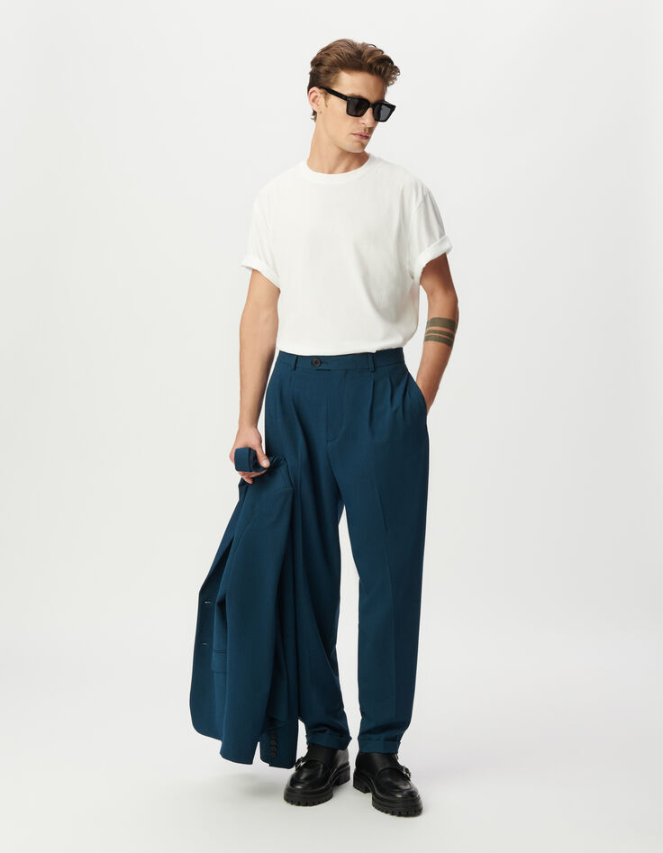 Blaue Anzughose für Herren mit Bundfalten-1 Blaue Anzughose für Herren mit Bundfalten-1