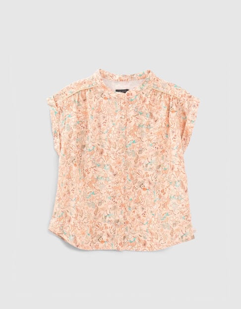 Pfirsichrote Mädchenbluse Viskose mit Blumenprint