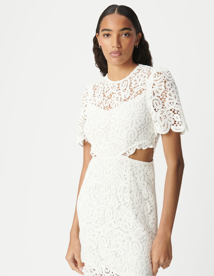 Schickes weißes Makramee-Spitzenkleid für Damen-6