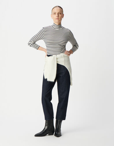 Dames-T-shirt met navy coltrui en witte strepen - IKKS