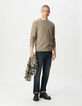 Pull beige tricot détail fantaisie Homme-1