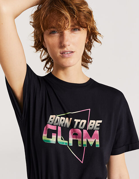 Schwarzes Damen-T-Shirt aus Baumwollmodal mit Glitzermotiv