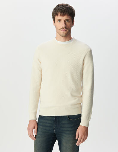 Pull écru tricot relief col rond Homme - IKKS