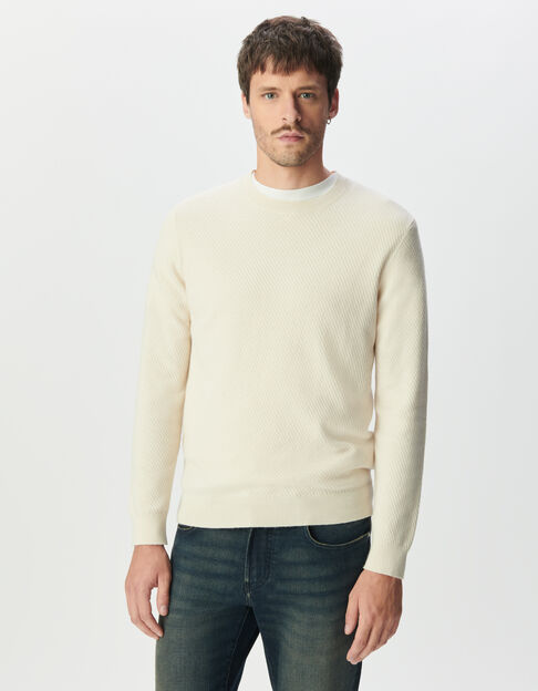 Men’s ecru textured knit crew neck sweater - IKKS