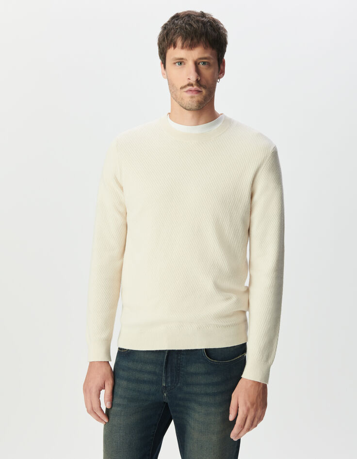 Pull écru tricot relief col rond Homme-1