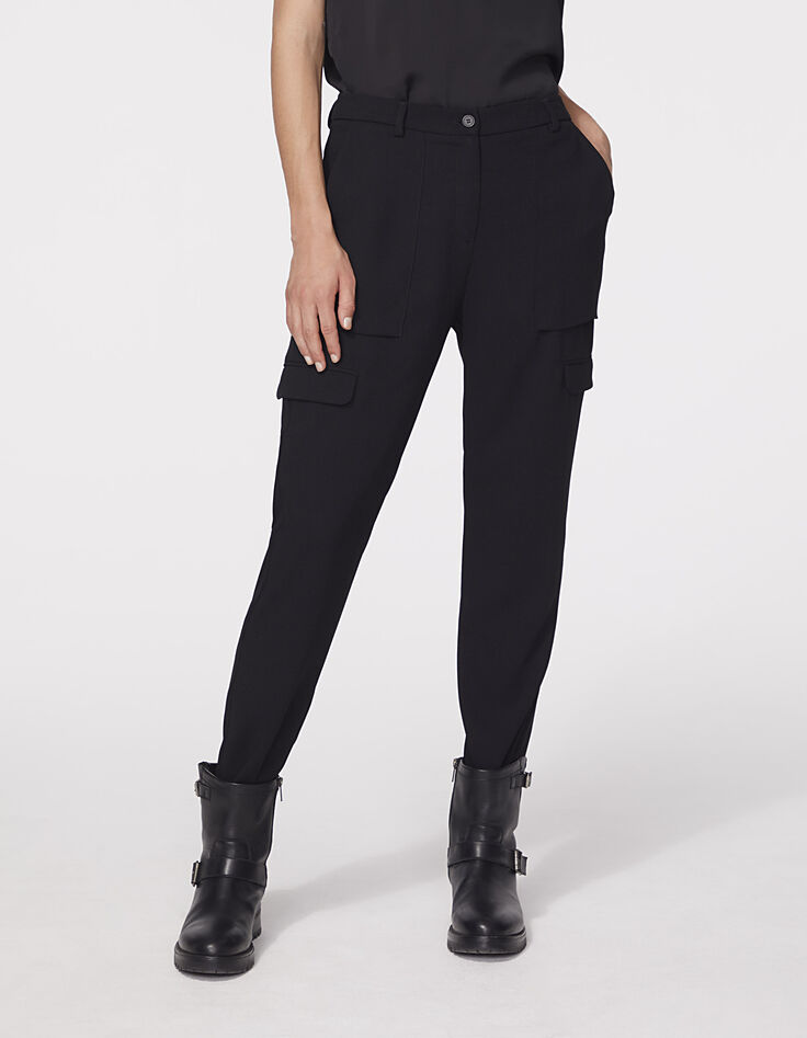 Pantalon crêpe envers satin poches plaquées femme-2