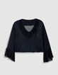 Damesblouse in marineblauwe voile met ruches-6