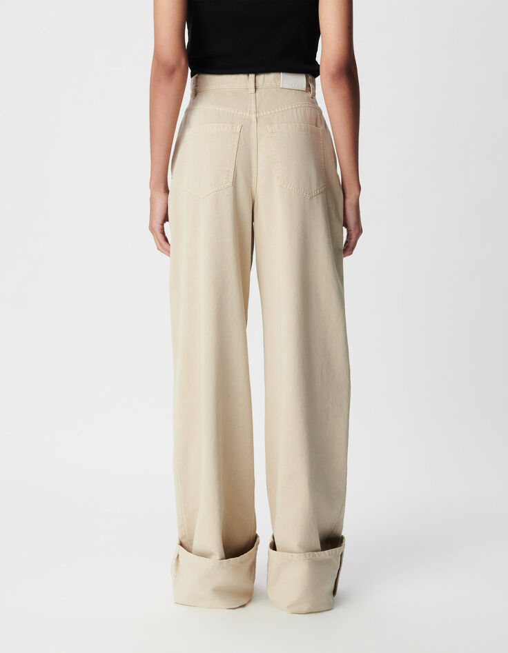 Mujer vaqueros beige de talle alto y pierna ancha-4