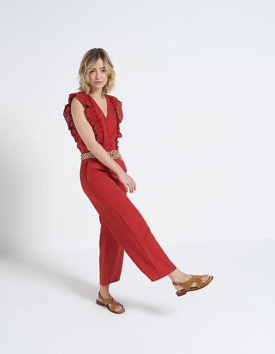 Jumpsuit terracotta met ruches broderie anglaise I.Code - I.CODE